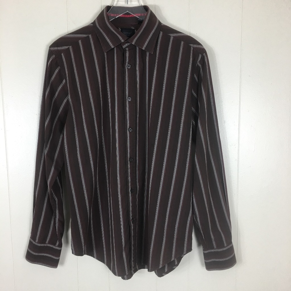 Guess Long Sleeve Brown Men's Shirt Size Large
